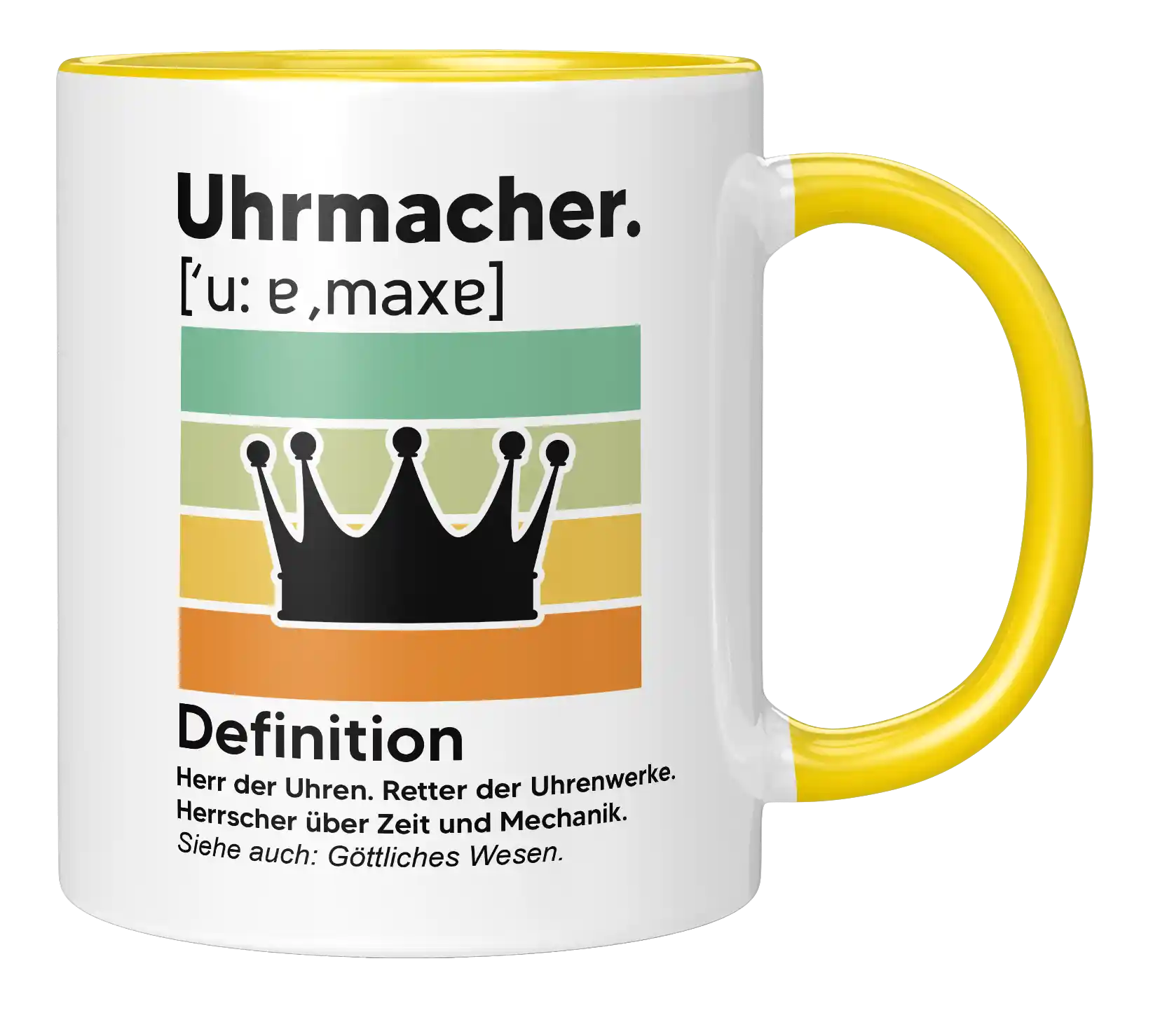 Tasse - Uhrmacher. Definition. Herr der Uhren. Retter der Uhrwerk. Herrscher über Zeit und Mechanik. Siehe auch: Göttliches Wesen.