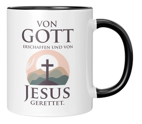 Tasse - Von Gott erschaffen und von Jesus gerettet.
