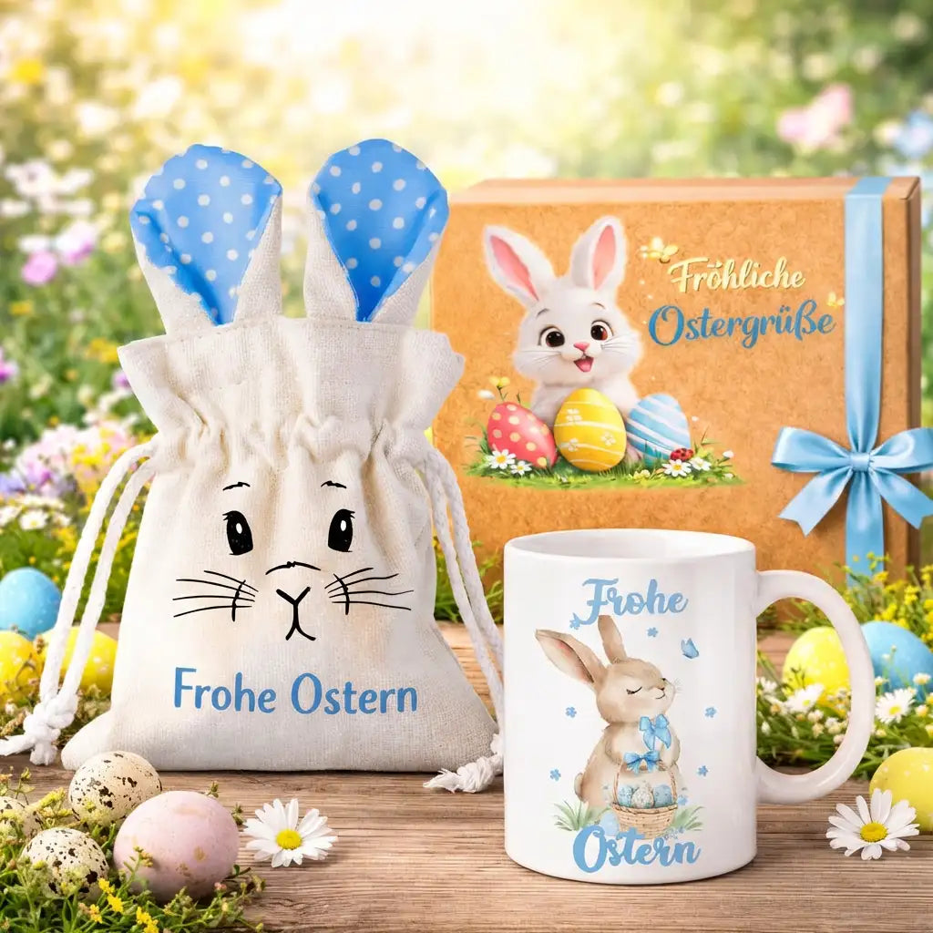 Oster Bundle  - Osterbeutel mit Tassen und Gratis Geschenkverpackung - OB 1 - Blau