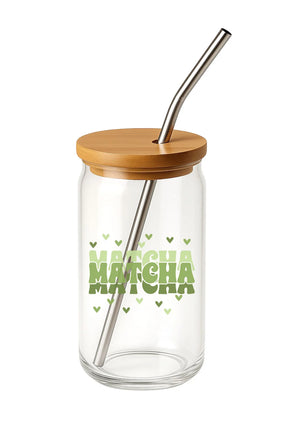 Glas mit Deckel - Matcha