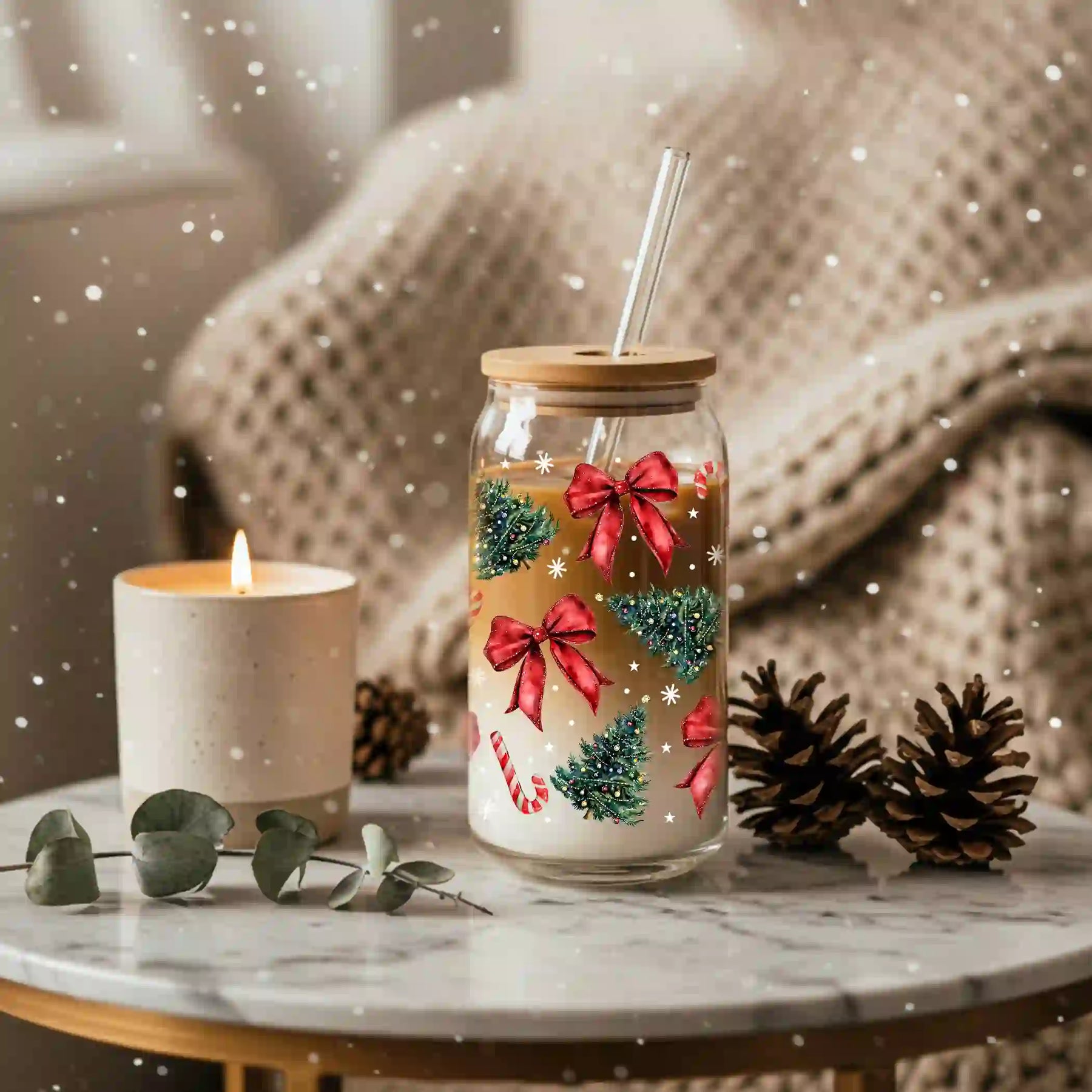 Glas mit Deckel - Rote Schleife