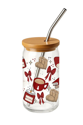 Glas mit Deckel - Christmas Red