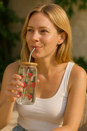 Glas mit Deckel - Erdbeeren