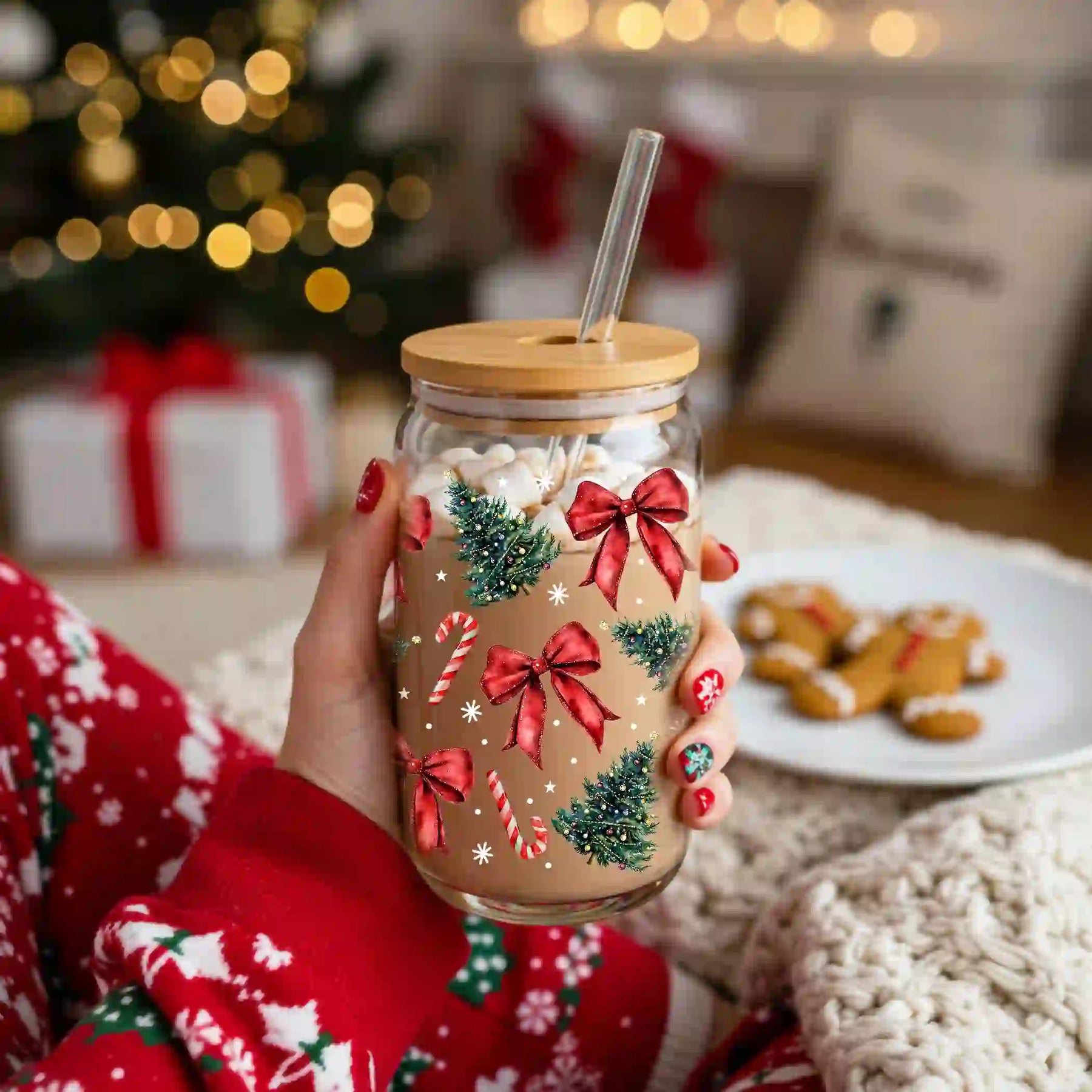 Glas mit Deckel - Rote Schleife