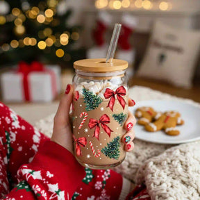 Glas mit Deckel - Rote Schleife