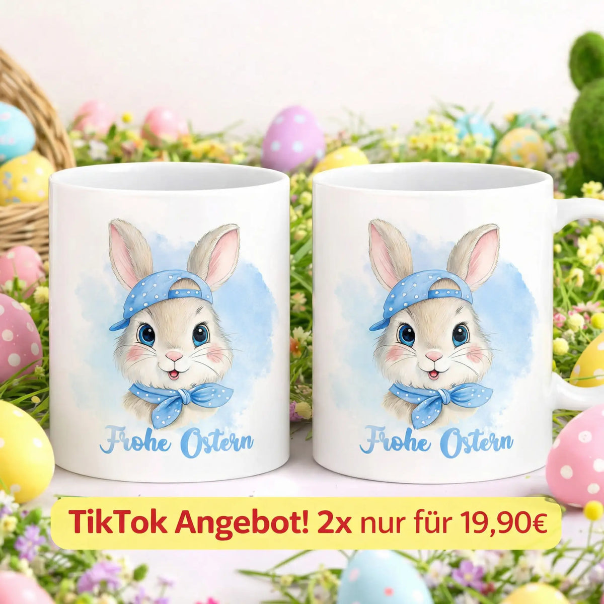 Tasse - Frohe Ostern mit Hasen Rosa