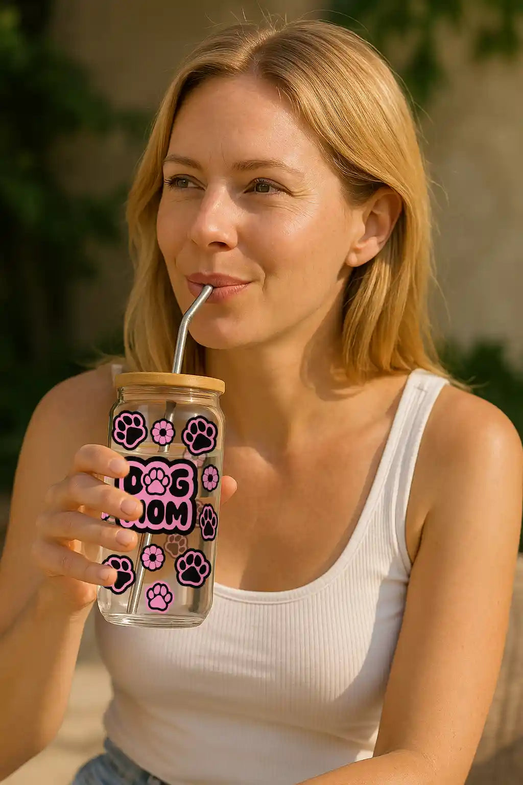 Glas mit Deckel - Dog Mom