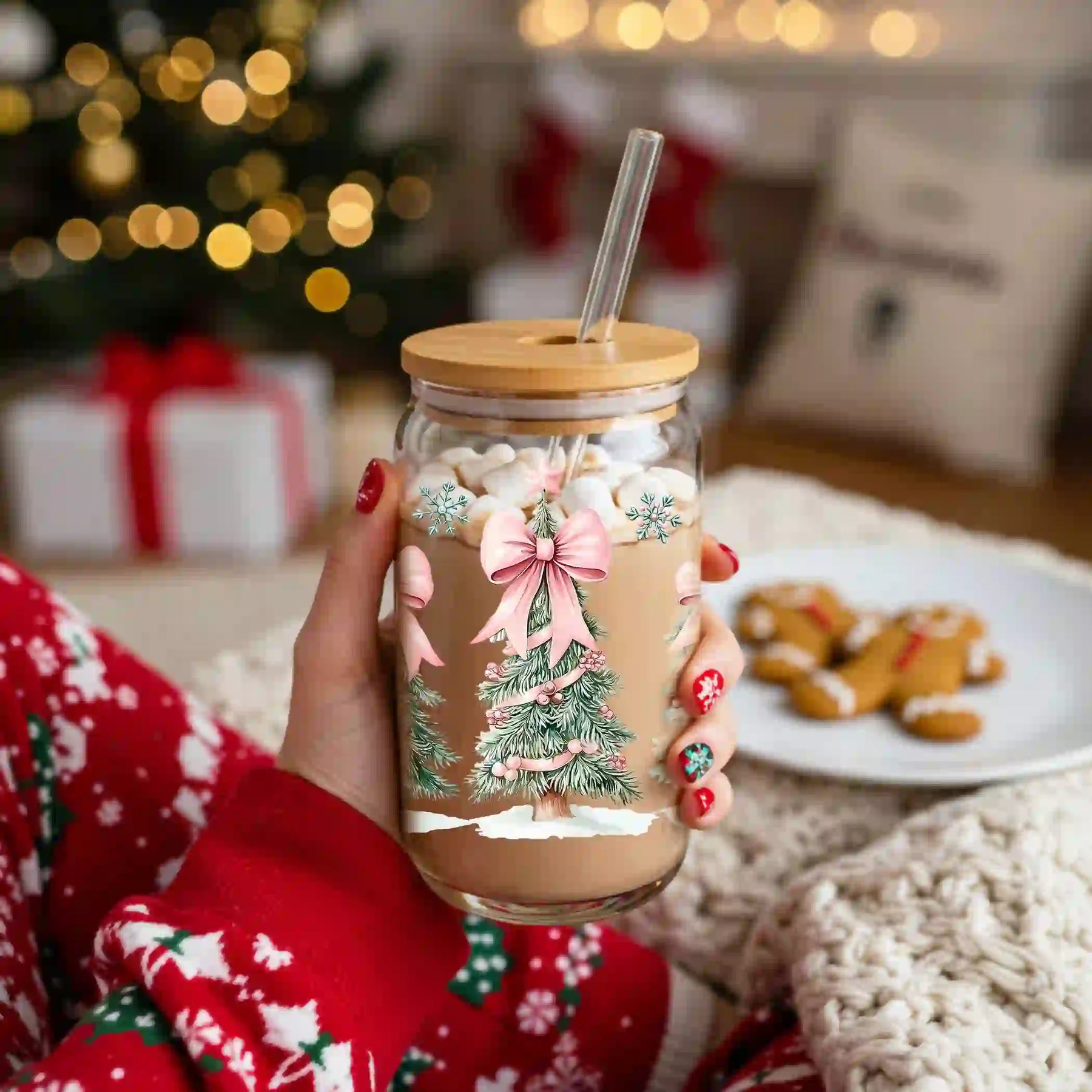 Glas mit Deckel - Weihnachtsbaum Rosa