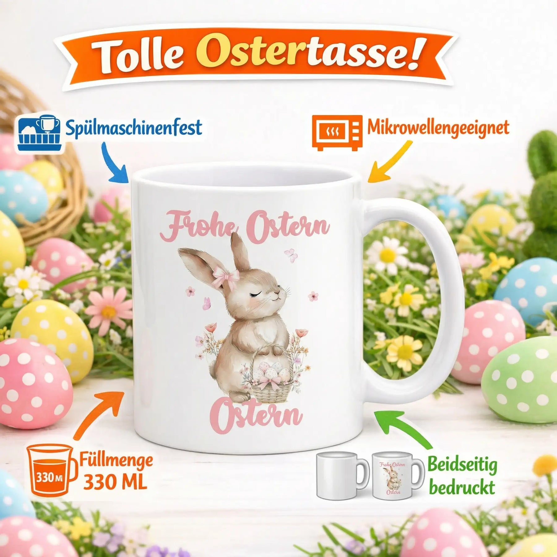 Tasse - Frohe Ostern mit Rosa Schrift