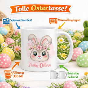 Tasse - Frohe Ostern mit Hasen Rosa