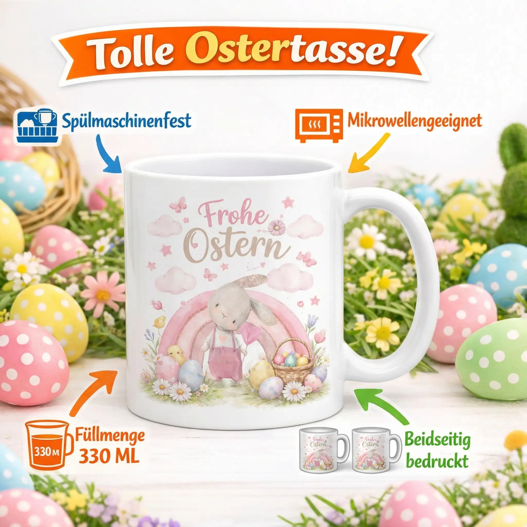 Tasse - Frohe Ostern mit Hase Rosa
