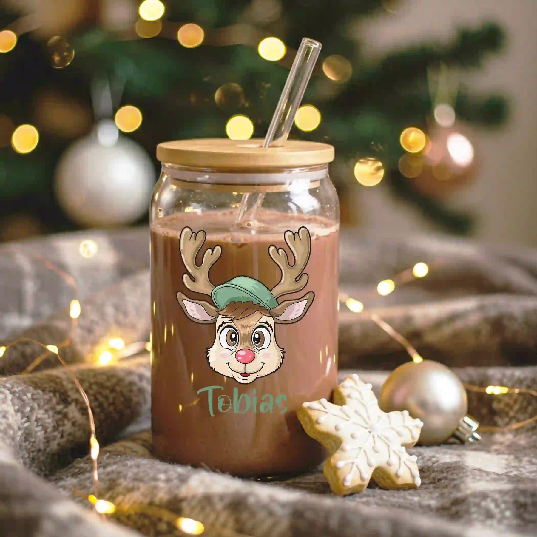 Glas mit Deckel - Rentier