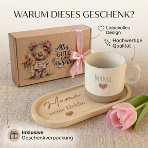 Geschenkset - Tasse + Tablett - Mama meine Heldin