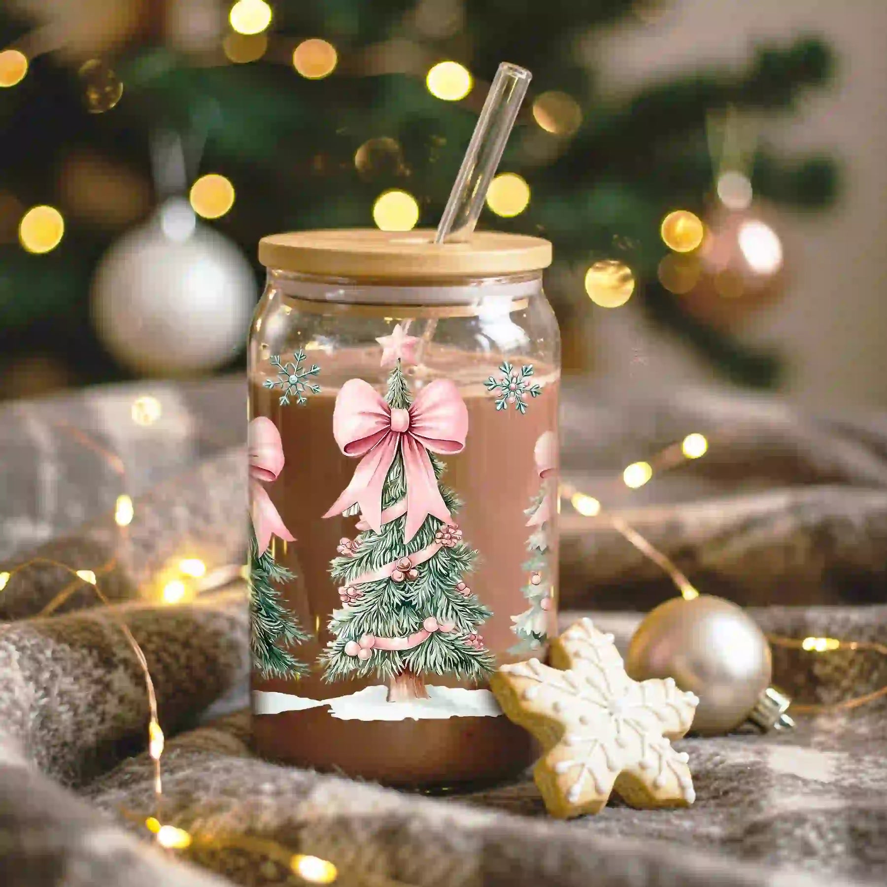 Glas mit Deckel - Weihnachtsbaum Rosa
