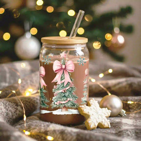 Glas mit Deckel - Weihnachtsbaum Rosa