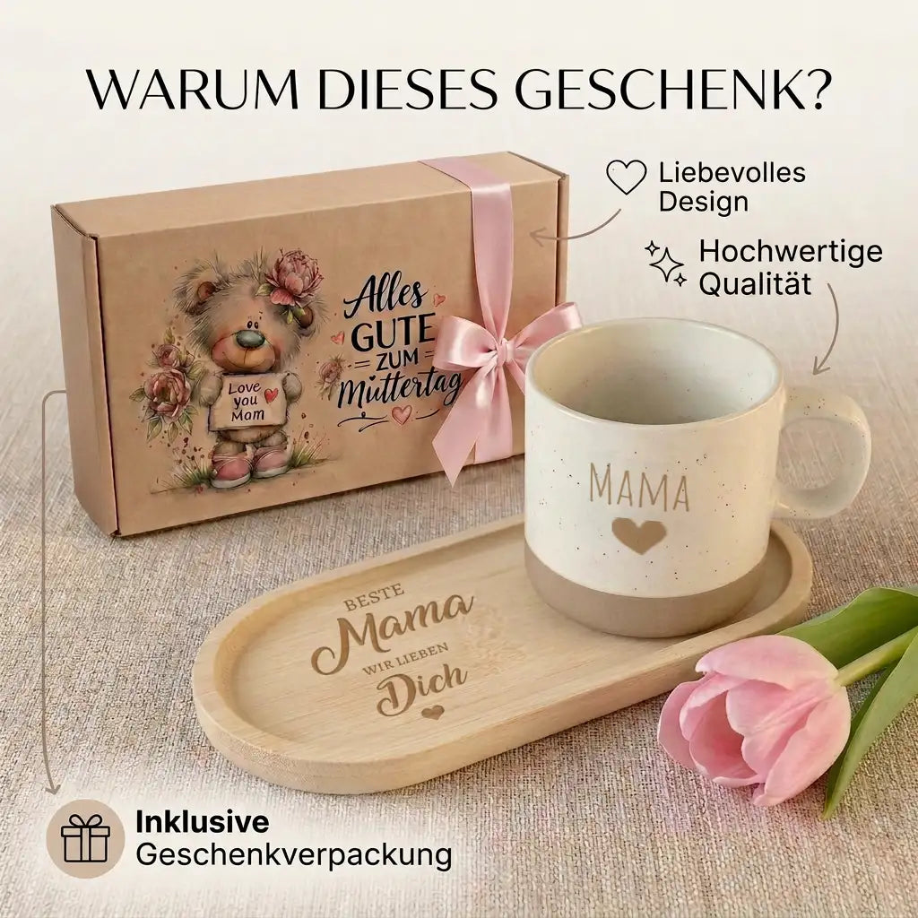 Geschenkset - Tasse + Tablett -  Beste Mama wir lieben dich