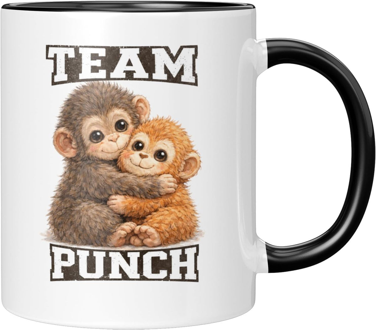 Tasse mit lustigem Affen Team Punch Motiv - Geschenkidee für Freunde und Familie - Kaffeetasse mit viralem Affen Design - Blau