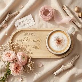 Geschenkset - Tasse + Tablett - Glück ist, eine Mama wie dich zu haben