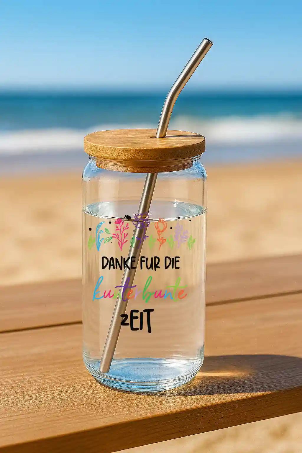 Glas mit Deckel - Danke für die kunterbunte Zeit