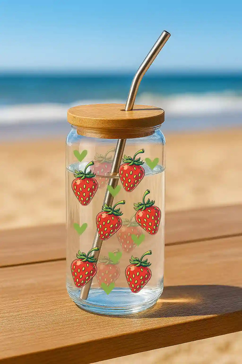 Glas mit Deckel - Erdbeeren