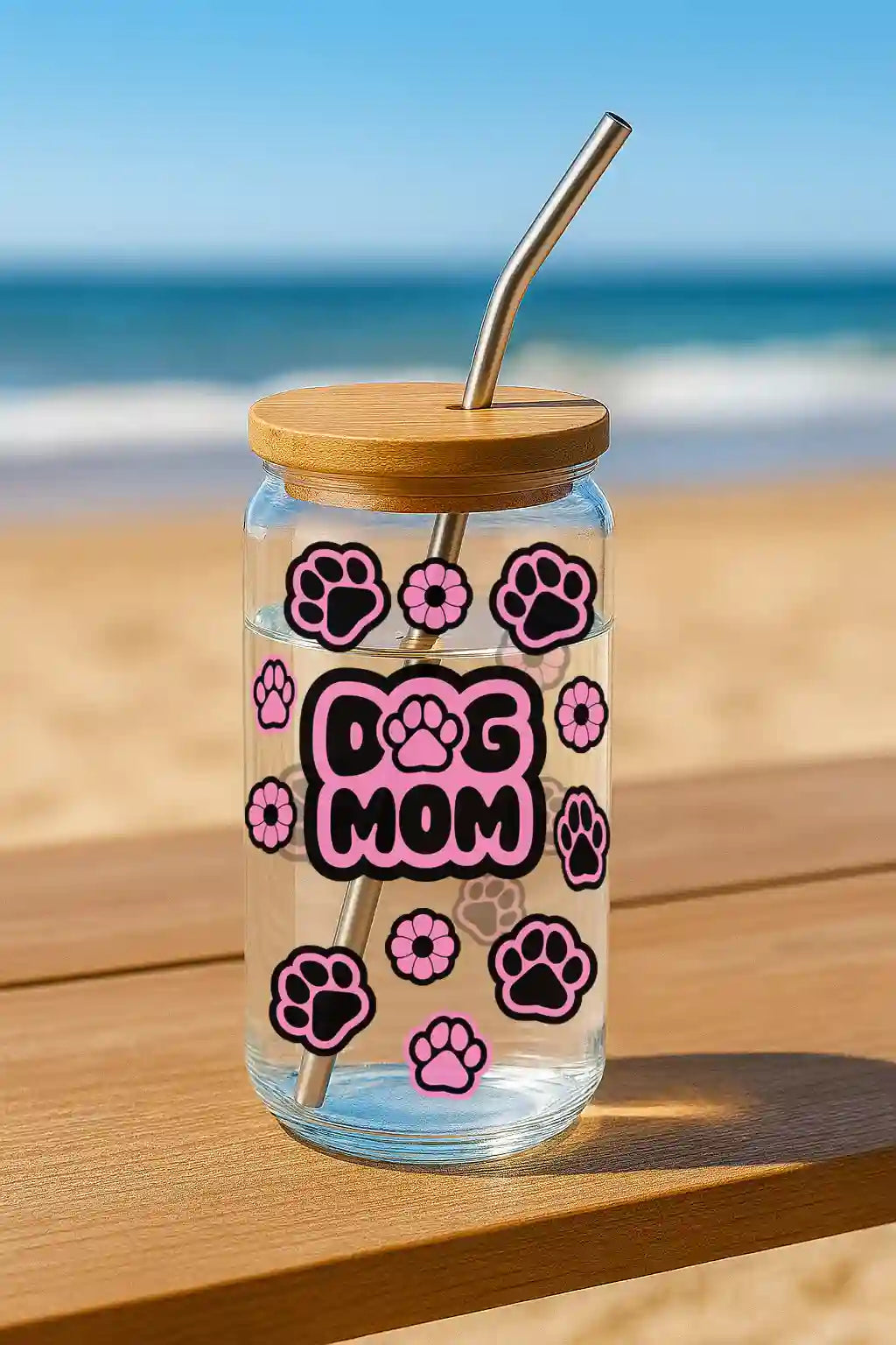 Glas mit Deckel - Dog Mom