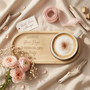 Geschenkset - Tasse + Tablett - Genieße die kleinen Dinge