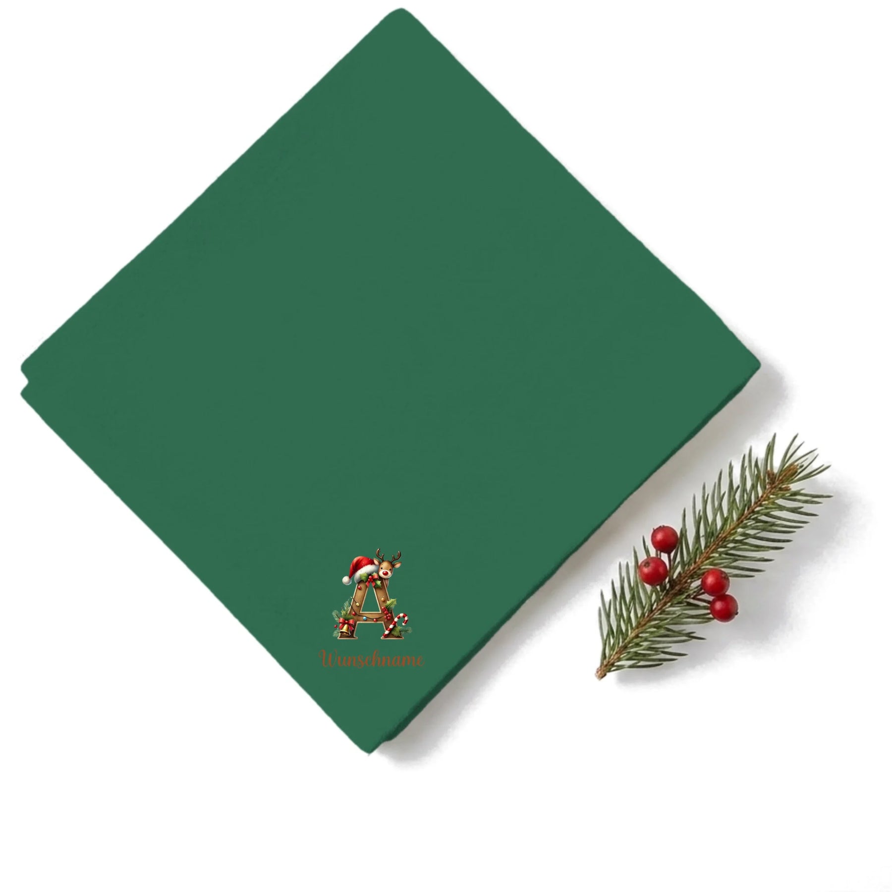 Weihnachtsservietten Alphabet 5 personalisiert grün