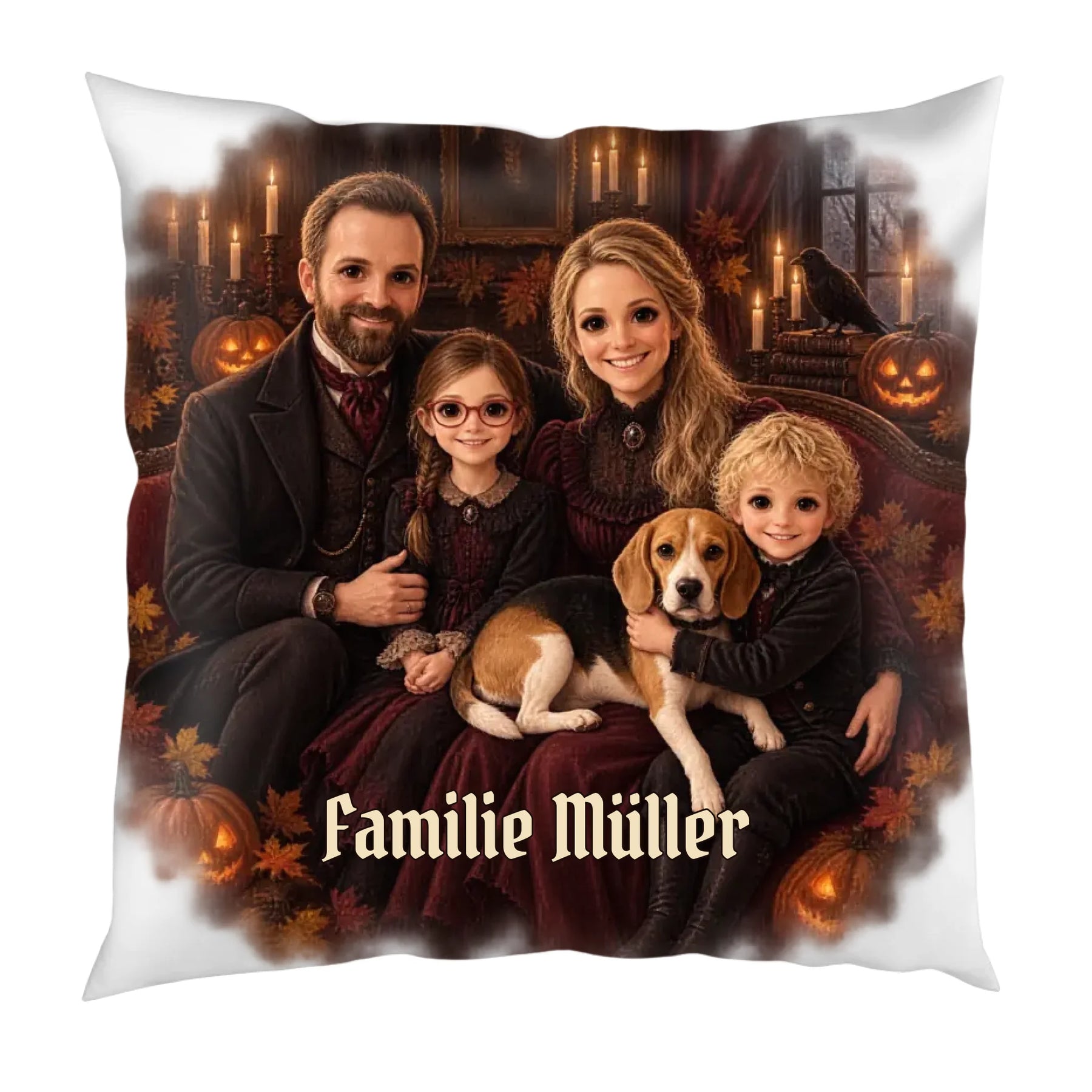 Halloween Kissen mit Familienfoto – Ansicht von vorne