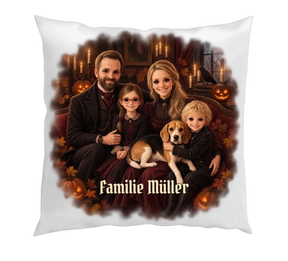 Halloween Kissen mit Familienfoto – Ansicht schräg