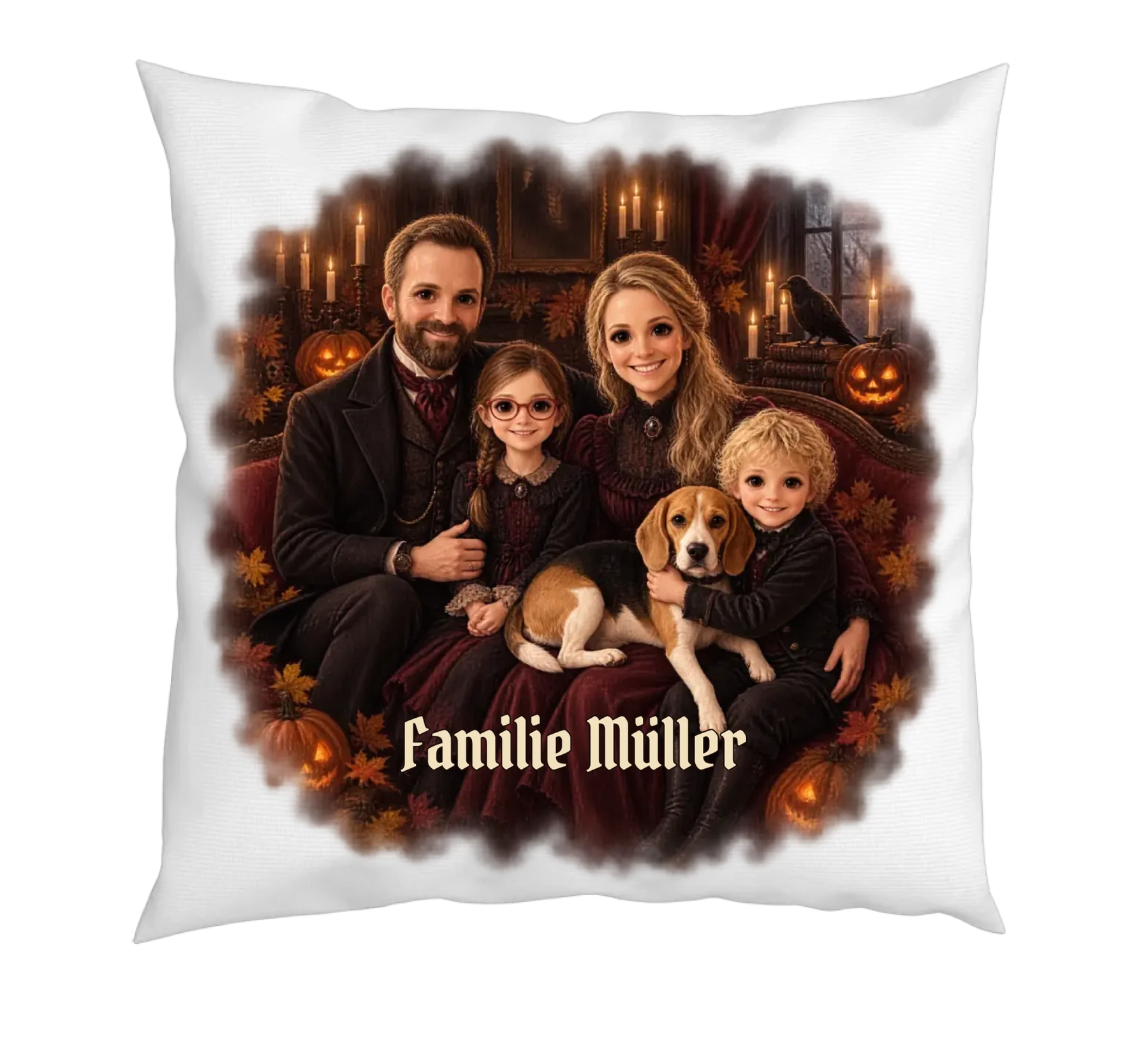 Halloween Kissen mit Familienfoto – Ansicht seitlich