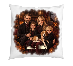 Halloween Kissen mit Familienfoto – Ansicht seitlich