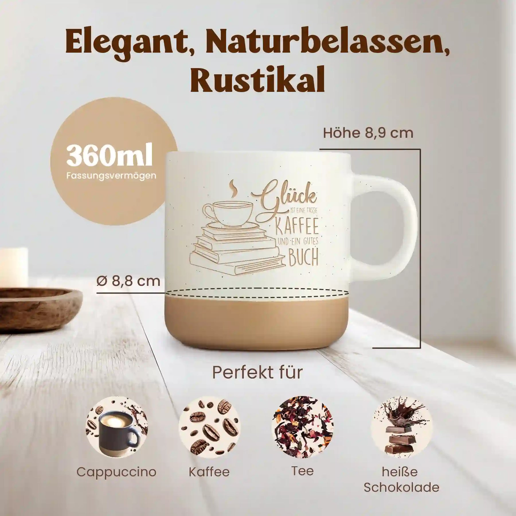 Glück ist eine Tasse Kaffee und ein gutes Buch