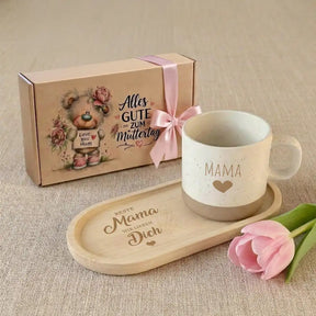 Geschenkset - Tasse + Tablett -  Beste Mama wir lieben dich
