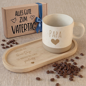 Geschenkset - Tasse + Tablett - Genieße die kleinen Dinge. Sie machen das leben großartig (Papa)