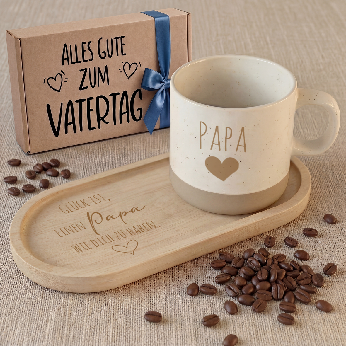 Geschenkset - Tasse + Tablett - Glück ist, einen Papa wie dich  zu haben