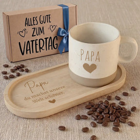 Geschenkset - Tasse + Tablett - Papa du machst unsere Welt schöner