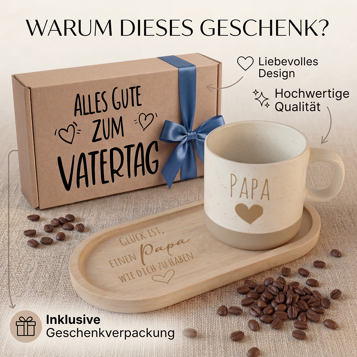 Geschenkset - Tasse + Tablett - Glück ist, einen Papa wie dich  zu haben