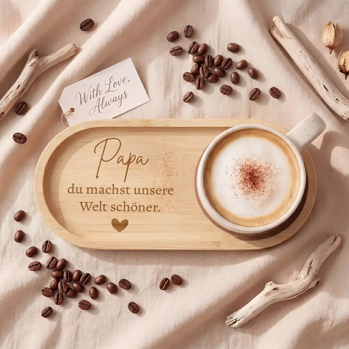 Geschenkset - Tasse + Tablett - Papa du machst unsere Welt schöner