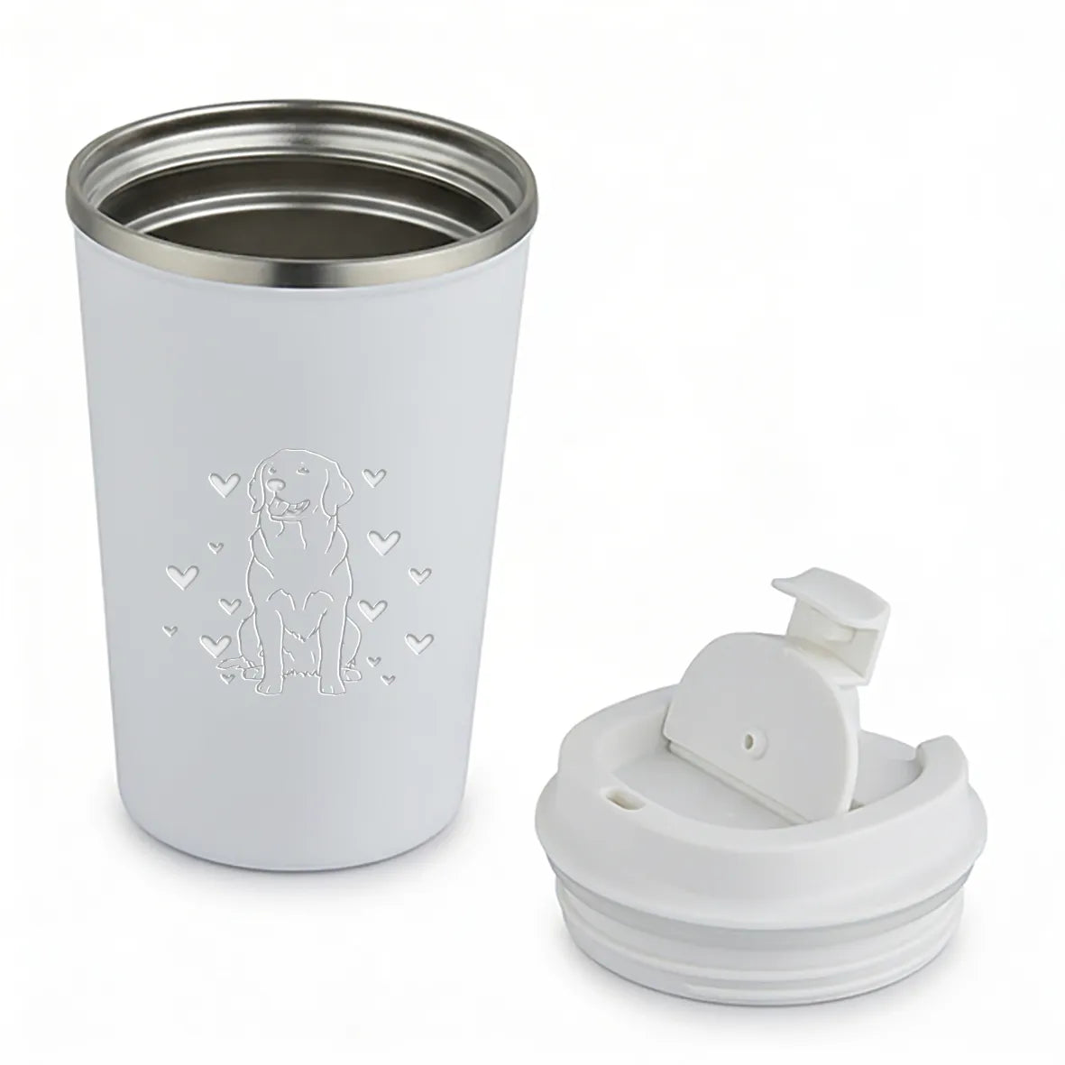 Thermobecher - Golden Retriever mit Herzen - Weiss