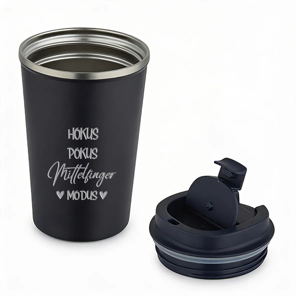 Thermobecher - Hokus Pokus Mittelfinger Modus - Schwarz