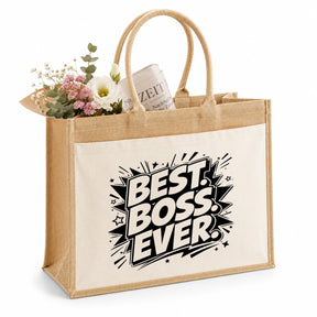 LIEBTASTISCH® Jutetasche Best. Boss. Ever. - Jutebeutel bedruckt mit Spruch Geschenk Chef Chefin Kollegin - Stofftasche Beutel Damen groß - Geschenkidee Abschied Jobwechsel Büro Arbeit