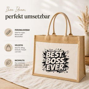 LIEBTASTISCH® Jutetasche Best. Boss. Ever. - Jutebeutel bedruckt mit Spruch Geschenk Chef Chefin Kollegin - Stofftasche Beutel Damen groß - Geschenkidee Abschied Jobwechsel Büro Arbeit