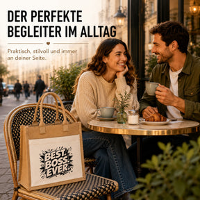 LIEBTASTISCH® Jutetasche Best. Boss. Ever. - Jutebeutel bedruckt mit Spruch Geschenk Chef Chefin Kollegin - Stofftasche Beutel Damen groß - Geschenkidee Abschied Jobwechsel Büro Arbeit