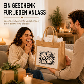 LIEBTASTISCH® Jutetasche Best. Boss. Ever. - Jutebeutel bedruckt mit Spruch Geschenk Chef Chefin Kollegin - Stofftasche Beutel Damen groß - Geschenkidee Abschied Jobwechsel Büro Arbeit
