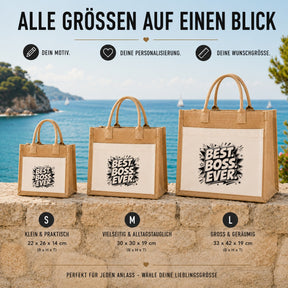 LIEBTASTISCH® Jutetasche Best. Boss. Ever. - Jutebeutel bedruckt mit Spruch Geschenk Chef Chefin Kollegin - Stofftasche Beutel Damen groß - Geschenkidee Abschied Jobwechsel Büro Arbeit