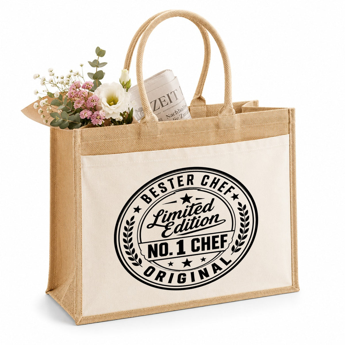 LIEBTASTISCH® Jutetasche Bester Chef Limited Edition No. 1 Chef Original - Geschenk Boss Kollegin - Stofftasche Beutel Damen Frauen - Einkaufstasche bedruckt groß Weihnachten