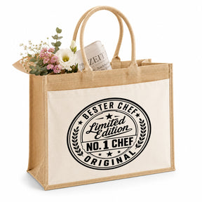 LIEBTASTISCH® Jutetasche Bester Chef Limited Edition No. 1 Chef Original - Geschenk Boss Kollegin - Stofftasche Beutel Damen Frauen - Einkaufstasche bedruckt groß Weihnachten
