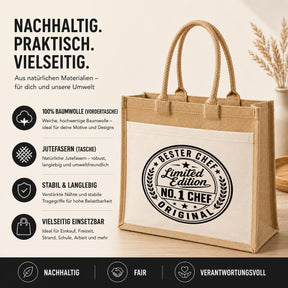 LIEBTASTISCH® Jutetasche Bester Chef Limited Edition No. 1 Chef Original - Geschenk Boss Kollegin - Stofftasche Beutel Damen Frauen - Einkaufstasche bedruckt groß Weihnachten