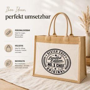 LIEBTASTISCH® Jutetasche Bester Chef Limited Edition No. 1 Chef Original - Geschenk Vorgesetzter Arbeitskollege - Stofftasche Beutel Einkaufstasche - Auszeit Geschenke Büro Danke Abschied