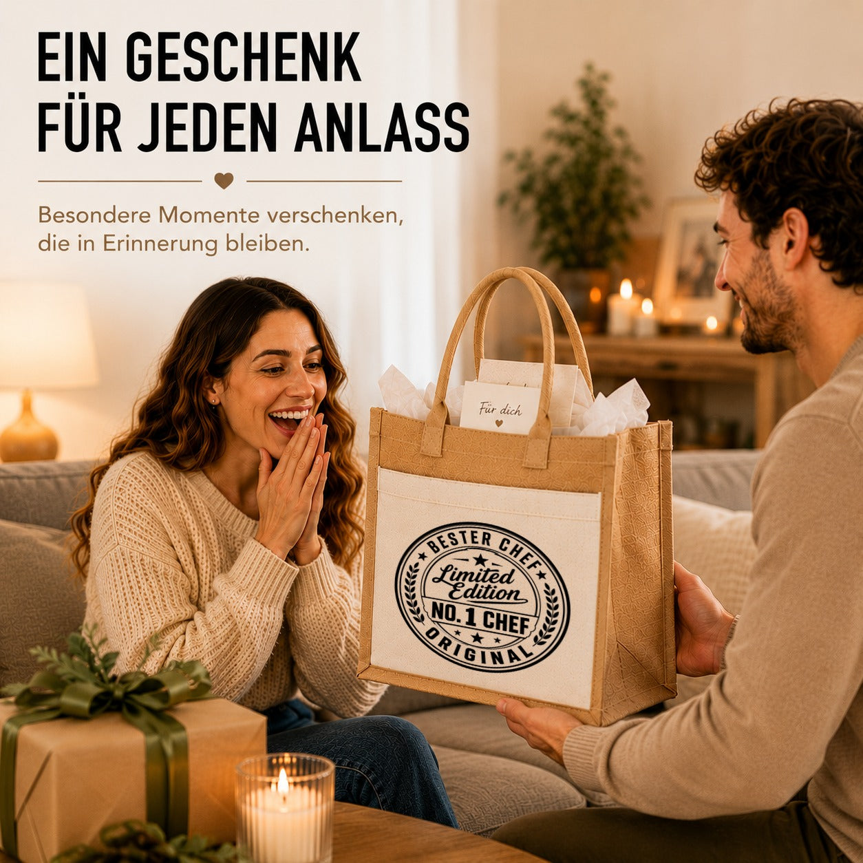 LIEBTASTISCH® Jutetasche Bester Chef Limited Edition No. 1 Chef Original - Geschenk Boss Kollegin - Stofftasche Beutel Damen Frauen - Einkaufstasche bedruckt groß Weihnachten